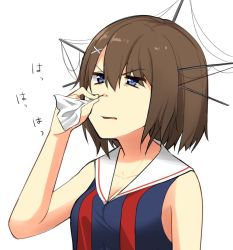 Rule 34 | 10s, 1girl, bad id, bad twitter id, blue eyes, brown hair, headgear, kantai collection, max melon, maya (kancolle), md5 mismatch, nose picking, resized, simple background, solo, tissue, upper body, white background