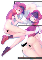 Rule 34 | 1boy, 1girl, aftersex, bad id, bad pixiv id, black legwear, black shirt, bottomless, clenched teeth, clothes lift, cum, cum in pussy, gloves, hat, hataraku saibou, highres, jacket, lying, nipples, on side, one eye closed, open clothes, open jacket, penis, red blood cell (hataraku saibou), red footwear, red hair, red headwear, red jacket, sex, shiny skin, shirt, shirt lift, shoes, short hair, single shoe, socks, sydus, teeth, watermark, web address, white gloves, yellow eyes
