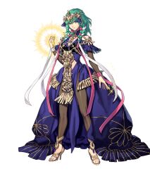 Rule 34 | 1girl, alternate costume, artist request, black thighhighs, breasts, byleth (fire emblem), enlightened byleth (female), feet, fire emblem, fire emblem: three houses, fire emblem heroes, gold, green hair, large breasts, long hair, nintendo, official alternate costume, sandals, sothis (fire emblem), thighhighs, toes, transparent background