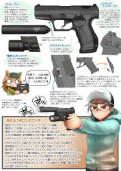 Rule 34 | 007, 2girls, airsoft review illustrated, animal ears, black hair, briefcase, chibi, diagram, didloaded, eye protectors, flashlight, green hoodie, gun, handgun, hat, hood, hoodie, information sheet, iron sights, james bond (series), japanese text, maruzen company, multiple girls, original, pistol, red eyes, safety glasses, sidearm, suitcase, suppressor, suppressor focus, suppressor profile, tactical light, text focus, toy gun, translation request, walther, walther p99, weapon, weapon focus, weapon profile