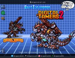 Rule 34 | animated, cannon, claws, digimon, digimon (creature), open mouth, pixel art, robot, rusttyranomon, sharp teeth, tail, teeth, video