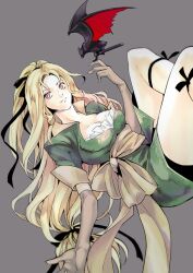 Rule 34 | 1girl, bat (animal), blonde hair, breasts, castlevania (series), castlevania: symphony of the night, cleavage, closed mouth, gloves, grel (r6hgvu5), hair ribbon, konami, large breasts, long hair, low-tied long hair, maria renard, ribbon, simple background, smile, very long hair