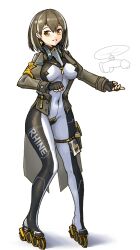 Rule 34 | 1girl, alternate costume, arknights, bodysuit, brown hair, cameltoe, cleft of venus, clenched hand, dildo, drawfag, earrings, fingerless gloves, full body, garter straps, gas mask, gloves, inline skates, jacket, jewelry, looking at viewer, magallan (arknights), mask, multicolored hair, open clothes, open jacket, parted lips, rhine lab logo, roller skates, sex toy, shiny clothes, short hair, simple background, skates, skin tight, smile, solo, teeth, two-tone hair, white background, white hair