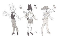 Rule 34 | 3boys, animal ears, commentary, corded phone, full body, greyscale, highres, holding, holding phone, holding tray, male focus, monochrome, multiple boys, natsu (rodysanp), original, phone, rabbit boy, rabbit ears, rabbit tail, serving dome, short hair, shorts, simple background, symbol-only commentary, tail, tray, vest, waiter, white background