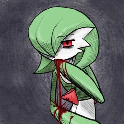 Rule 34 | 1girl, bags under eyes, black background, blood, blood from mouth, bob cut, colored skin, covering own mouth, creatures (company), derivative work, female focus, flat chest, game freak, gardevoir, gen 3 pokemon, gradient background, green hair, green skin, hair over one eye, half-closed eyes, hand up, kurozu (clarion), leaning forward, looking at viewer, multicolored skin, nintendo, one eye covered, pokemon, pokemon (creature), red eyes, short hair, simple background, solo, standing, two-tone skin, upper body, vomiting, white skin
