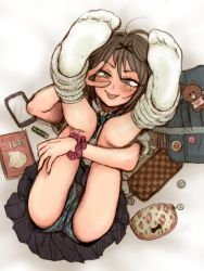 Rule 34 | &gt;:p, 1boy, :p, ahoge, androgynous, black skirt, blush, book, boxers, brown eyes, brown hair, cellphone, coin, crossdressing, feet, from above, gradient background, hair ornament, hairclip, hugging own legs, knees to chest, legs over head, legs up, lipstick, looking at viewer, loose socks, lying, makeup, male focus, male underwear, no shoes, on back, original, pants, pencil case, phone, pillow, pleated skirt, sketch, skirt, smartphone, socks, soles, solo, stuffed animal, stuffed toy, teddy bear, toes, tomo (yuki touko), tongue, tongue out, trap, underwear, upskirt, v, v-shaped eyebrows, v over eye, x hair ornament, yuki touko
