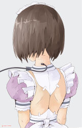 Rule 34 | 1girl, absurdres, android, back, faceless, faceless female, ghost in the shell, highres, looking back, maid, maid headdress, mechanical parts, medium hair, puffy short sleeves, puffy sleeves, rasen manga, robot girl, short sleeves, solo, subdermal port, wire