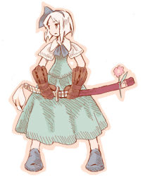 Rule 34 | 1girl, female focus, final fantasy, final fantasy tactics, flower, gloves, hairband, holding, konpaku youmu, parody, samurai, samurai (final fantasy), scabbard, sheath, sheathed, solo, style parody, touhou, white hair