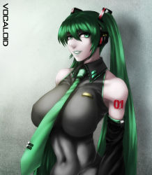 Rule 34 | 1girl, breasts, green eyes, green hair, hatsune miku, huge breasts, necktie, okai, vocaloid