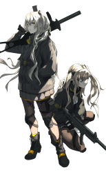 Rule 34 | 2girls, absurdres, boots, fujita (condor), girls&#039; frontline, h&amp;k ump, h&amp;k ump, h&amp;k ump, highres, multiple girls, official alternate costume, scar, scar across eye, scar on face, siblings, side ponytail, sisters, skirt, suppressor, twintails, ump45 (girls&#039; frontline), ump45 (winter journey) (girls&#039; frontline), ump9 (girls&#039; frontline)