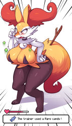 Rule 34 | 1girl, animal ears, blush, braixen, breasts, choker, creatures (company), curvy, full body, furry, furry female, game freak, gen 6 pokemon, glasses, highres, huge breasts, nintendo, no humans, pokemon, pokemon (creature), rabbitbrush, red eyes, solo, standing, tail, thick thighs, thighs, white background
