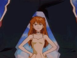 Rule 34 | 1boy, 1girl, angry, animated, animated gif, blue eyes, boxers, choker, dress, flashing, hands on own hips, long hair, lowres, male underwear, neon genesis evangelion, orange hair, qvga, red hair, solo focus, souryuu asuka langley, striped, surprised, suzuhara touji, underwear, undressing