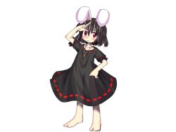 Rule 34 | 1girl, alternate color, animal ears, barefoot, female focus, inaba tewi, player 2, rabbit ears, same no hito, simple background, solo, touhou, white background