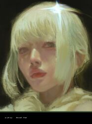 Rule 34 | 1girl, absurdres, black eyes, blonde hair, closed mouth, cmxv, highres, letterboxed, looking at viewer, original, portrait, realistic, solo