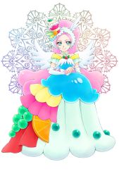 Rule 34 | 1girl, aizen (syoshiyuki), arm warmers, blue dress, blue eyes, closed mouth, cure parfait, cure parfait (a la mode style), dress, food-themed clothes, food-themed hair ornament, full body, green eyes, hair ornament, highres, kirahoshi ciel, kirakira precure a la mode, layered dress, long hair, looking at viewer, magical girl, multicolored eyes, pink hair, precure, smile, solo, standing, star (symbol), star in eye, symbol in eye, white background, white dress, white sleeves, white wings, wings