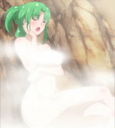 Rule 34 | anime screencap, censored, censored nipples, closed eyes, convenient censoring, green hair, highres, momo kyun sword, nude, screencap, suika (momo kyun sword)
