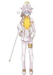 Rule 34 | 1boy, alternate color, braid, braided ponytail, creatures (company), full body, game freak, gen 7 pokemon, glasses, hand in pocket, hat, holding, holding staff, kasuka108, leg belt, male focus, nintendo, pants, personification, poipole, pokemon, ponytail, shiny pokemon, shoes, simple background, single braid, sleeves past fingers, sleeves past wrists, solo, staff, standing, ultra beast, white footwear, white hair, white hat, white pants
