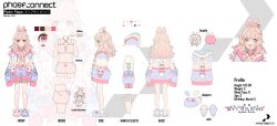 Rule 34 | 1girl, animal ears, character sheet, chiri (ch!), coat, copyright notice, hair ornament, hairclip, highres, phase connect, pink eyes, pink hair, pipkin pippa, pipkin pippa (1st costume), rabbit ears, rabbit girl, rabbit tail, short shorts, shorts, tail, virtual youtuber