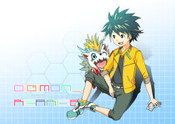 Rule 34 | digimon, happy, herissmon, looking at another, male protagonist (digimon rearise), short hair, smile