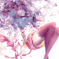 Rule 34 | 1girl, bad id, bad pixiv id, boots, cherry, cherry blossoms, detached sleeves, food, fruit, hair ornament, hatsune miku, highres, long hair, lyodi, nail polish, necktie, open mouth, petals, pink eyes, pink footwear, pink hair, pink nails, pink skirt, pink thighhighs, revision, sakura miku, skirt, smile, solo, thigh boots, thighhighs, twintails, very long hair, vocaloid