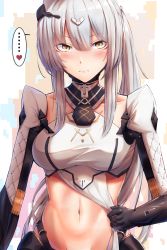 Rule 34 | 1girl, absurdres, belt, blush, breasts, closed mouth, girls&#039; frontline, gloves, hair between eyes, hair ornament, highres, looking at viewer, medium breasts, navel, nyto (girls&#039; frontline), adeline (girls&#039; frontline), silver hair, solo, stomach, xlscaler, yellow eyes