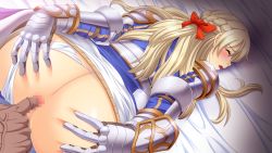 Rule 34 | 1boy, 1girl, anal, anal fingering, ass, blonde hair, blue eyes, breasts, censored, chijoku no onna kishi, clothing aside, fingering, game cg, hetero, horse, huge breasts, knight, lune (company), medieval, mildred von lislstadt, panties, panties aside, pov, solo focus, tagme, top-down bottom-up, underwear, warrior, white panties