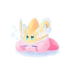 Rule 34 | closed eyes, commentary request, copy ability, cutter kirby, highres, kirby, kirby (series), kirby and the forgotten land, nintendo, open mouth, pinku-hoshii, sleeping, tumblr username, white background