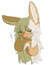 Rule 34 | 1other, alternate hair length, alternate hairstyle, androgynous, animal ears, bad id, bad twitter id, blush, furry, highres, kawasemi27, long hair, looking at viewer, made in abyss, messy hair, nanachi (made in abyss), open mouth, other focus, solo, translation request, upper body, very long hair, whiskers, white hair, yellow eyes