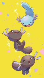 Rule 34 | ^ ^, absurdres, blush, bubble, closed eyes, creatures (company), game freak, gen 2 pokemon, highres, nintendo, no humans, nullma, o o, open mouth, paldean wooper, pokemon, pokemon (creature), simple background, wooper, yellow background