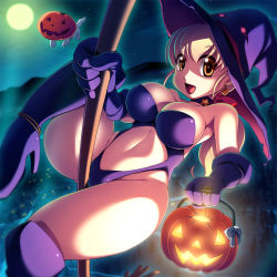 Rule 34 | + +, 1girl, :d, blonde hair, breasts, broom, brown eyes, cameltoe, choker, cleft of venus, dutch angle, familiar, flying, fortune quest, full moon, gloves, halloween, hat, jack-o&#039;-lantern, kanisaka, large breasts, long hair, looking at viewer, moon, navel, night, open mouth, outdoors, pastel (fortune quest), ponytail, smile, solo, witch, witch hat