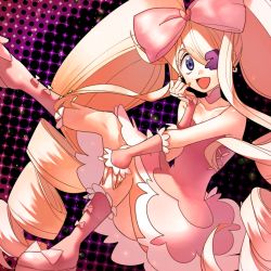 Rule 34 | 10s, 1girl, :d, big hair, blonde hair, blue eyes, boots, bow, choker, dress, drill hair, eyepatch, hair bow, harime nui, kill la kill, knee boots, long hair, open mouth, pink bow, pink footwear, pink skirt, sitting, skirt, smile, solo, strapless, strapless dress, twin drills, twintails, wrist cuffs, yaka (kk1177)