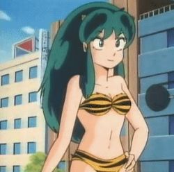 Rule 34 | 1980s (style), 1girl, animal print, animated, animated gif, assisted exposure, bikini, breasts, cone horns, covering breasts, covering privates, day, green hair, horns, lowres, lum, navel, nipples, oldschool, oni, outdoors, public indecency, retro artstyle, screencap, small breasts, solo, standing, swimsuit, tearing clothes, tiger print, topless, torn bikini, torn clothes, torn swimsuit, undressing, urusei yatsura, yellow horns