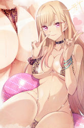 Rule 34 | 1girl, animal print, ass, barbell piercing, belly piercing, bellybutton piercing, bikini, black choker, blonde hair, bracelet, breasts, choker, cleavage, closed mouth, dated, double v, ear piercing, earrings, highleg, highleg bikini, industrial piercing, jet yowatari, jewelry, kitagawa marin, large breasts, leopard print, long hair, looking at viewer, midriff, mole, mole on thigh, multiple earrings, multiple piercings, multiple views, nail art, navel, navel piercing, piercing, red eyes, scrunchie, signature, smile, solo, sono bisque doll wa koi wo suru, stomach, straight hair, stud earrings, sweat, swimsuit, tan, tanline, thong, underboob, v, very long hair, yellow bikini