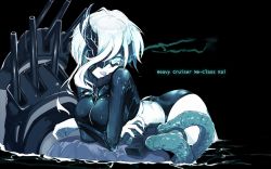 Rule 34 | 1girl, abyssal ship, aqua eyes, black background, black mask, black nails, breasts, colored skin, glowing, glowing eye, hair between eyes, highres, horns, kantai collection, large breasts, long sleeves, looking at viewer, mask, mask over one eye, medium hair, nail polish, ne-class heavy cruiser, pale skin, rash guard, ryuu tou, simple background, single horn, solo, swimsuit, tentacles, tongue, tongue out, turret, veins, water, wet, wet hair, white hair, white skin, zipper