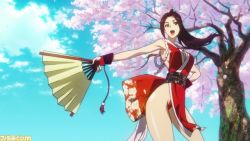 Rule 34 | armpits, cherry blossoms, fan, fatal fury, kunoichi, oobari masami, ponytail, sakura tree, shiranui mai, smile, the king of fighters, the king of fighters xv