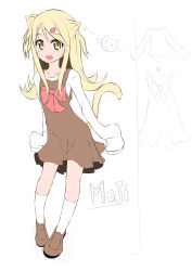 Rule 34 | 1girl, absurdres, animal ears, blonde hair, blush, bow, cat ears, cat tail, catstudioinc (punepuni), highres, long hair, looking at viewer, moji (catstudioinc), open mouth, original, simple background, sleeves past wrists, smile, solo, tail, white background, yellow eyes