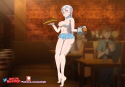 Rule 34 | 1girl, absurdres, anti ph, black clover, highres, maid, noelle silva, nude, public indecency, public nudity, pussy, silver hair, text focus, uncensored
