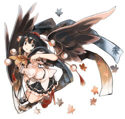 Rule 34 | 1girl, asakura maru, bird wings, black hair, black skirt, black wings, brown eyes, buttons, camera, feathered wings, frilled skirt, frills, geta, hand fan, hat, hauchiwa, holding, holding camera, holding fan, leaf, maple leaf, parted lips, pom pom (clothes), red footwear, red hat, shameimaru aya, shirt, short hair, short sleeves, simple background, skirt, solo, tengu-geta, tokin hat, touhou, white background, white shirt, wings
