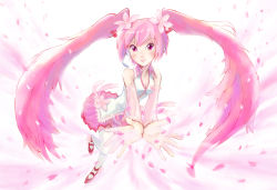 Rule 34 | 1girl, absurdres, alternate color, alternate hair color, cherry, cherry blossoms, detached sleeves, flower, food, fruit, hair flower, hair ornament, hatsune miku, headset, highres, long hair, looking at viewer, name connection, object namesake, pink eyes, pink hair, sakura miku, shirokichi, skirt, smile, solo, thighhighs, twintails, very long hair, vocaloid, white background, white thighhighs, zettai ryouiki