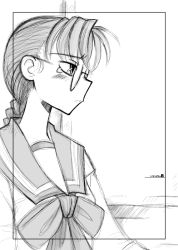 Rule 34 | glasses, greyscale, hoshina tomoko, mike156, monochrome, school uniform, serafuku, solo, tagme, to heart, to heart (series)