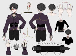 Rule 34 | 1boy, absurdres, black hair, black pants, black shirt, bokuhaboku, bug, earrings, flower, halloween, heterochromia, highres, jacket, jewelry, long sleeves, male focus, multicolored nails, open mouth, orange eyes, orange nails, original, pants, purple eyes, purple jacket, purple nails, red flower, red rose, ring, rose, shirt, short hair, smile, solo, spider, spider web pattern