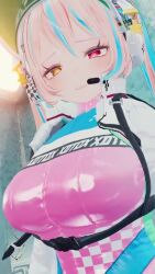 Rule 34 | 1girl, 3d, animated, blue hair, bouncing breasts, breasts, cornelia vr, heterochromia, highres, large breasts, long hair, multicolored hair, pink hair, red eyes, smile, solo, tagme, thighs, video, vrchat, yellow eyes