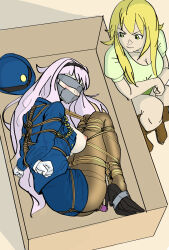 2girls bdsm bondage bound box doradofin hoshii_miki idolmaster in_box in_container multiple_girls police police_uniform policewoman restrained shibari shijou_takane tagme tied_up_(nonsexual)