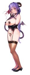 Rule 34 | 1girl, absurdres, arm under breasts, black choker, black gloves, black panties, black thighhighs, blush, breast hold, breasts, bridal gauntlets, brown thighhighs, choker, closed mouth, collarbone, curled horns, demon girl, demon horns, demon tail, eyelashes, female pubic hair, full body, gloves, hair between eyes, hair intakes, high heels, highleg, highleg panties, highres, horns, lace, lace-trimmed legwear, lace trim, large breasts, long hair, looking at viewer, low wings, mole, mole under mouth, navel, ogre (illustogre), original, panties, pasties, pubic hair, purple eyes, purple hair, pussy, pussy cutout, red eyes, sidelocks, simple background, skindentation, smile, solo, stomach, striped clothes, striped panties, tail, tentacles, thighhighs, transparent background, uncensored, underwear, veins, veiny breasts, very long hair, wings
