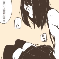 Rule 34 | !?, ..., 10s, 1girl, asashio (kancolle), comic, flat color, from side, kantai collection, monochrome, nns (sobchan), ooyodo (kancolle), personification, simple background, solo, spoken ellipsis, thighhighs, translated, yellow background