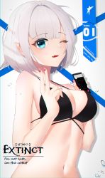 Rule 34 | absurdres, bare shoulders, blue eyes, blush, breasts, highres, large breasts, md5 mismatch, open mouth, original, resolution mismatch, rim myy, self-upload, short hair, smile, solo, source smaller, standing, upper body, white background
