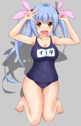 Rule 34 | 10s, 1girl, bad id, bad pixiv id, blue hair, breasts, domda, fang, i-19 (kancolle), kantai collection, large breasts, long hair, one-piece swimsuit, personification, red eyes, school swimsuit, star-shaped pupils, star (symbol), swimsuit, symbol-shaped pupils, twintails