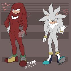 Rule 34 | 2boys, absurdres, furry, gloves, highres, knuckles the echidna, multiple boys, muscular, muscular male, one eye closed, purple eyes, red hair, silver the hedgehog, sonic (series), toodamncycle, white hair, wink, yellow eyes