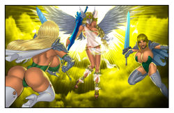 Rule 34 | 1990s (style), angel wings, areola slip, ass, blonde hair, boots, braid, breasts, cape, celes chere, cleavage, cloud, crossover, elysium (soulcalibur), final fantasy, final fantasy vi, gauntlets, head wings, high heel boots, high heels, highleg, highleg leotard, highres, huge breasts, justin b long, legs, leotard, long legs, mask, miniskirt, over shoulder, retro artstyle, sandals, skirt, sky, soul calibur, soul calibur (weapon), soulcalibur, soulcalibur v, sword, thick thighs, thigh boots, thigh gap, thighhighs, thighs, thong leotard, weapon, weapon over shoulder, white legwear, wings