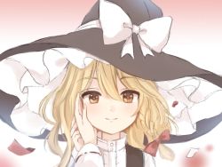 Rule 34 | 2girls, blonde hair, blush, braid, commentary, detached sleeves, female pov, fingernails, hakurei reimu, hand on another&#039;s cheek, hand on another&#039;s face, hat, highres, holding hands, kirisame marisa, long hair, looking at viewer, multiple girls, one-hour drawing challenge, pov, side braid, single braid, solo focus, touhou, wavy hair, wind, witch hat, yellow eyes, yuri, yururi nano
